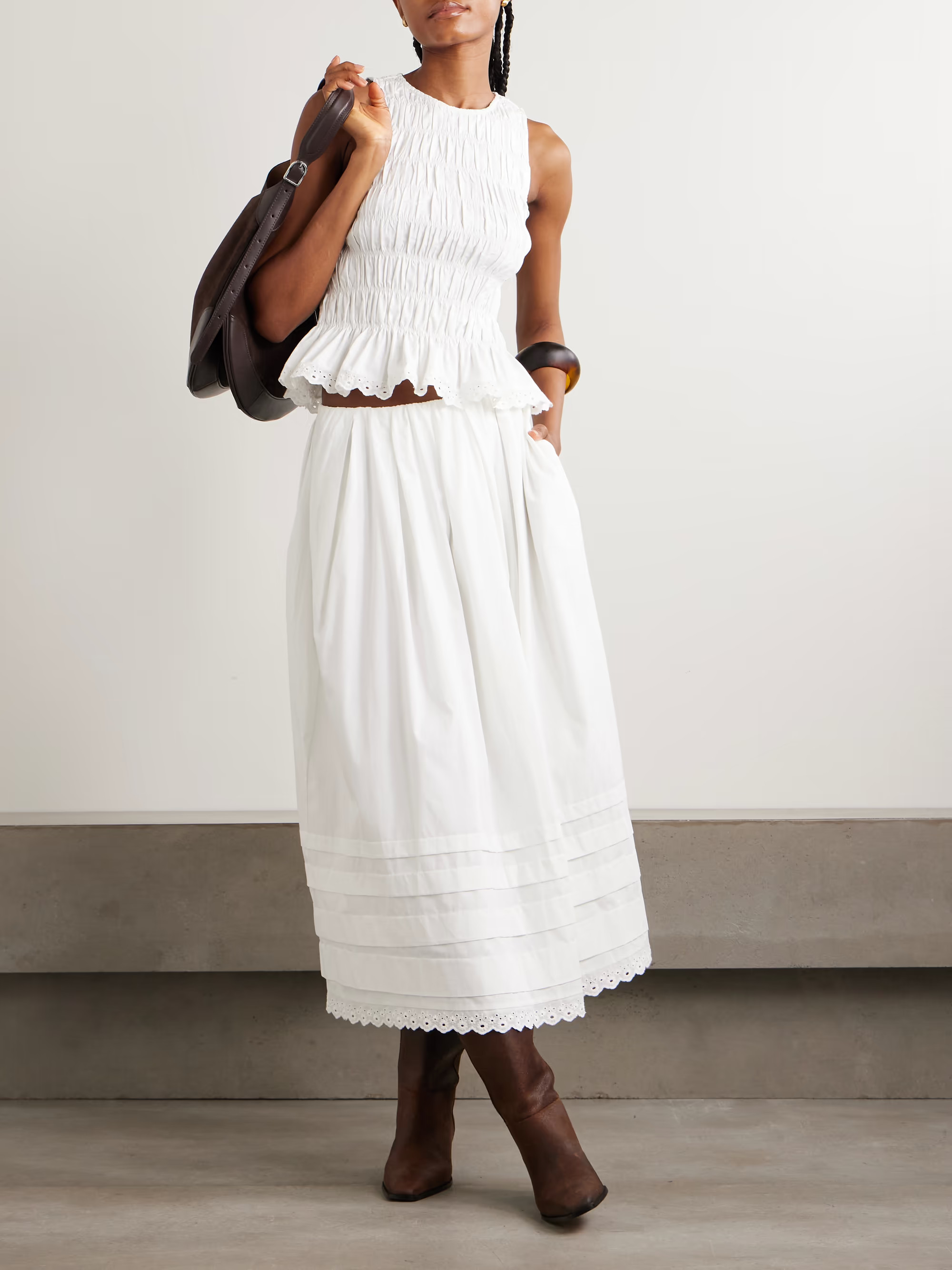 Thea shirred broderie anglaise-trimmed cotton top | NET-A-PORTER APAC