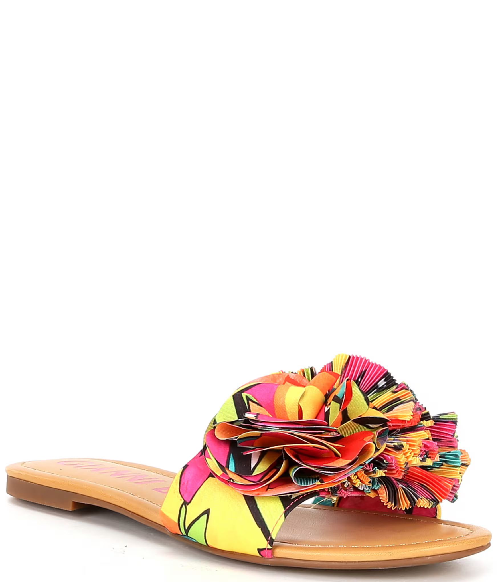 Zaven Abstract Floral Print Ruffle Slide Sandals | Dillard's