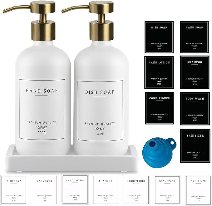 Soap Dispenser Bathroom - Dish and Hand Soap Dispenser Set, Glass Soap Dispenser with Pump, Dish ... | Amazon (US)