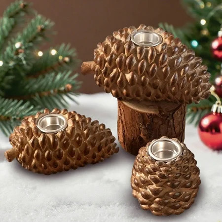 Ayieyill Christmas Pine Cone Candle Holders Set of 3, Pinecones Decor for Christmas Decoration | Walmart (US)
