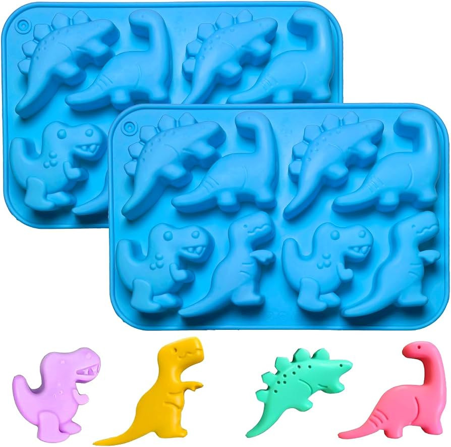 Dinosaur Silicone Gummy Candy Molds - 2Pcs 8-Cavity Soap Dinosaur Molds Shaped with T-rex, Stegos... | Amazon (US)