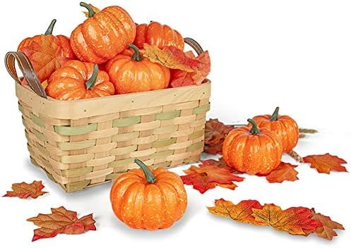 DomeStar Artificial Pumpkins for Decoration, 12PCS Mini Fake Pumpkins with 30PCS Lifelike Maple L... | Amazon (US)