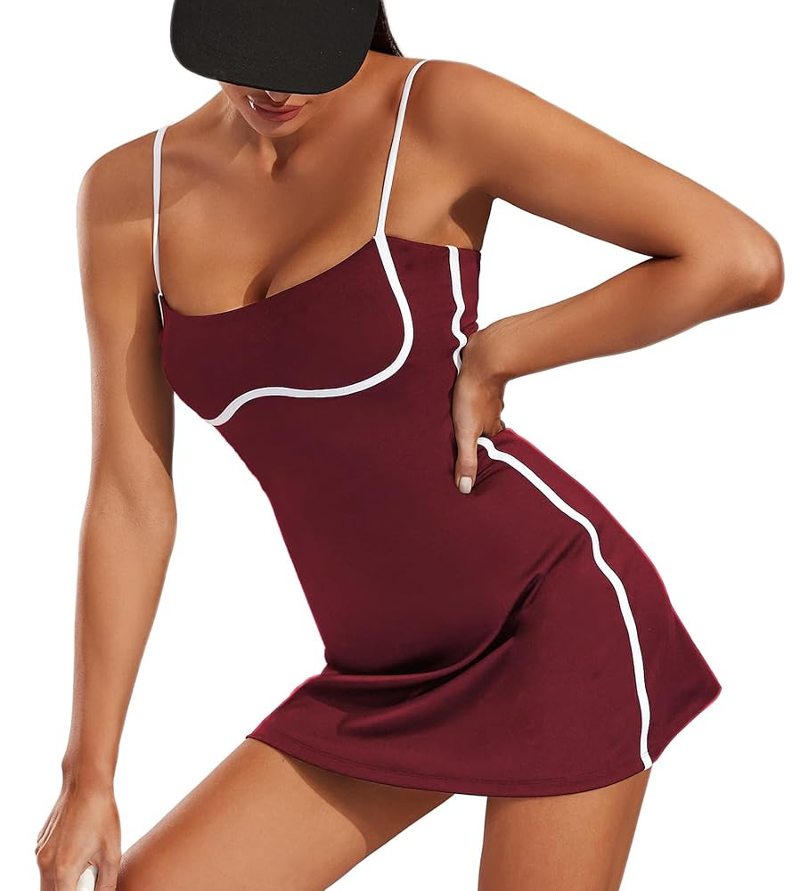 Move With You Womens Workout Tennis Dress with Built-in Bra & Shorts Pockets Sleeveless Exercise ... | Amazon (US)