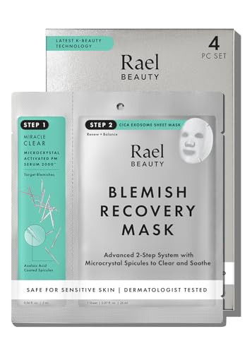 Rael Blemish Recovery Masks - 2-Step System with Hyaluronic Acid, Azelaic Acid Serum & Cica Exosome Sheet Mask, Deep Hydration & Calming Care (4 Kits) | Amazon (US)