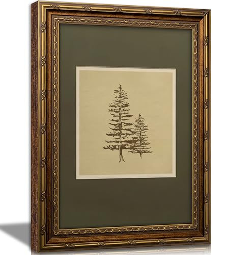 Vintage Gold Framed Wall Art Sketch Pine Trees Canvas Wall Decor Featuring Green Background and Gray Vintage Tree Prints Reminiscent of Rural Farmhouse Suitable for Living Room Bedroom Bathroom | Amazon (US)