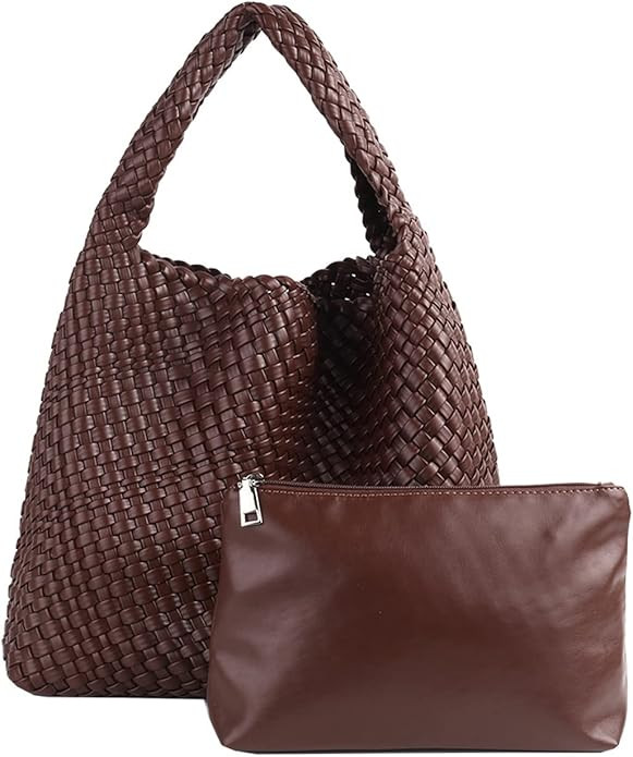 Women Vegan Leather Hand-Woven Tote Handbag Fashion Shoulder Top-handle Bag All-Match Underarm Ba... | Amazon (US)