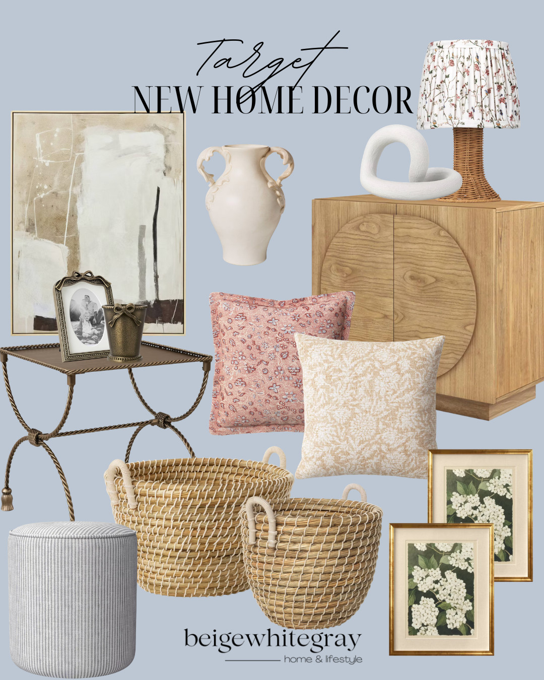 Target home decor, Target finds, Target decor, neutral home decor, home styling, woven baskets, decorative pillows, ceramic vase, abstract wall art, accent cabinet, table lamp, woven storage baskets, living room decor, coffee table styling, decorative accessories, affordable home decor, modern traditional decor, cozy home inspiration, home decorating ideas, Target home finds

#LTKHome