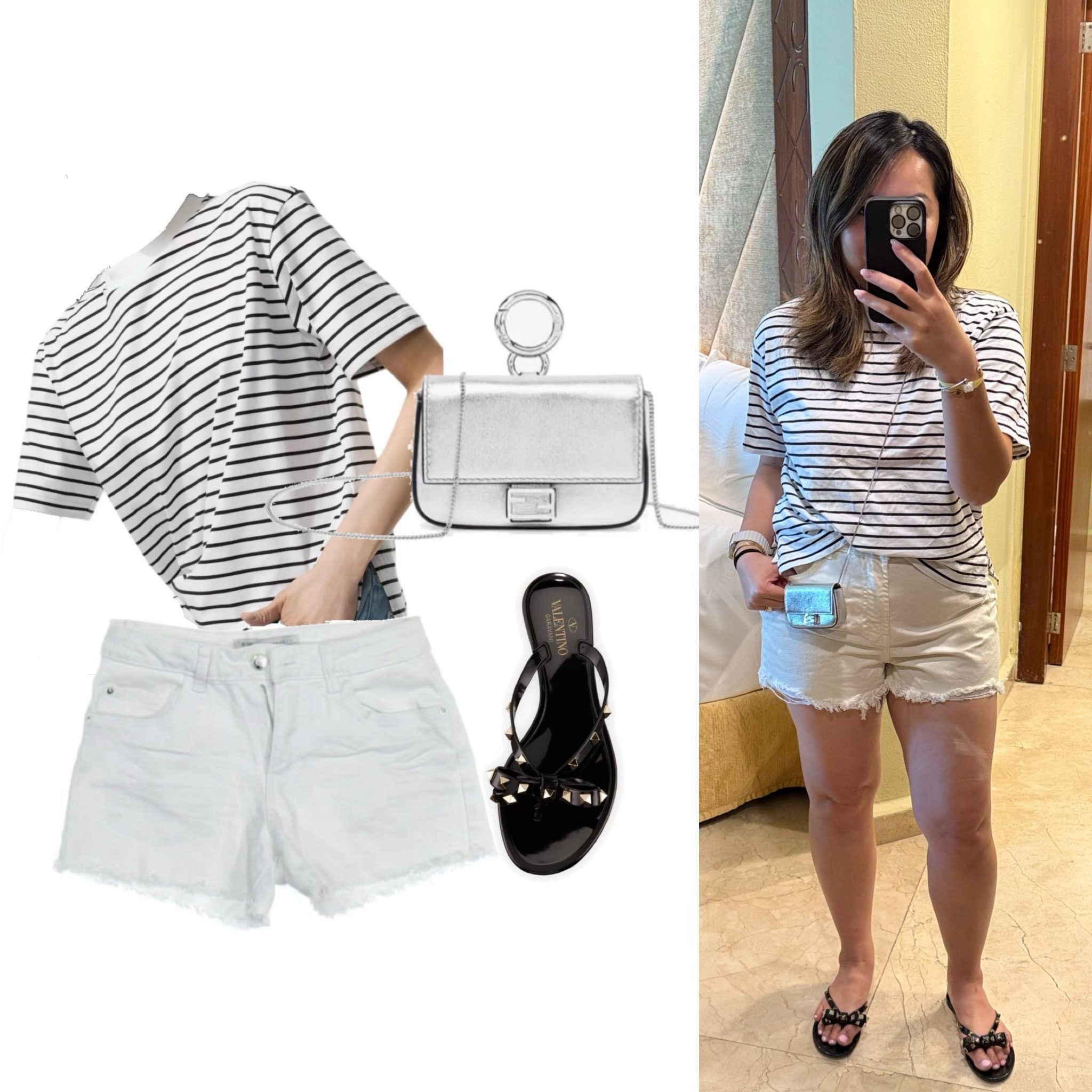 Tshirt - 👚 Uniqlo 
Shorts 🩳- Primark (old)
Fendi - wallet
Sandals 🩴 - Valentino 

#LTKStyleTip #LTKShoeCrush #LTKItBag