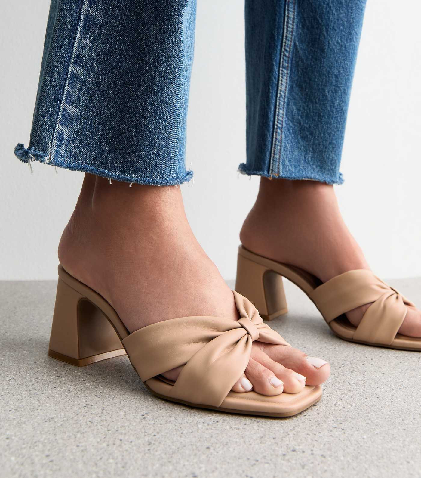Wide Fit Camel Knotted Heeled Mules | New Look | New Look (UK)