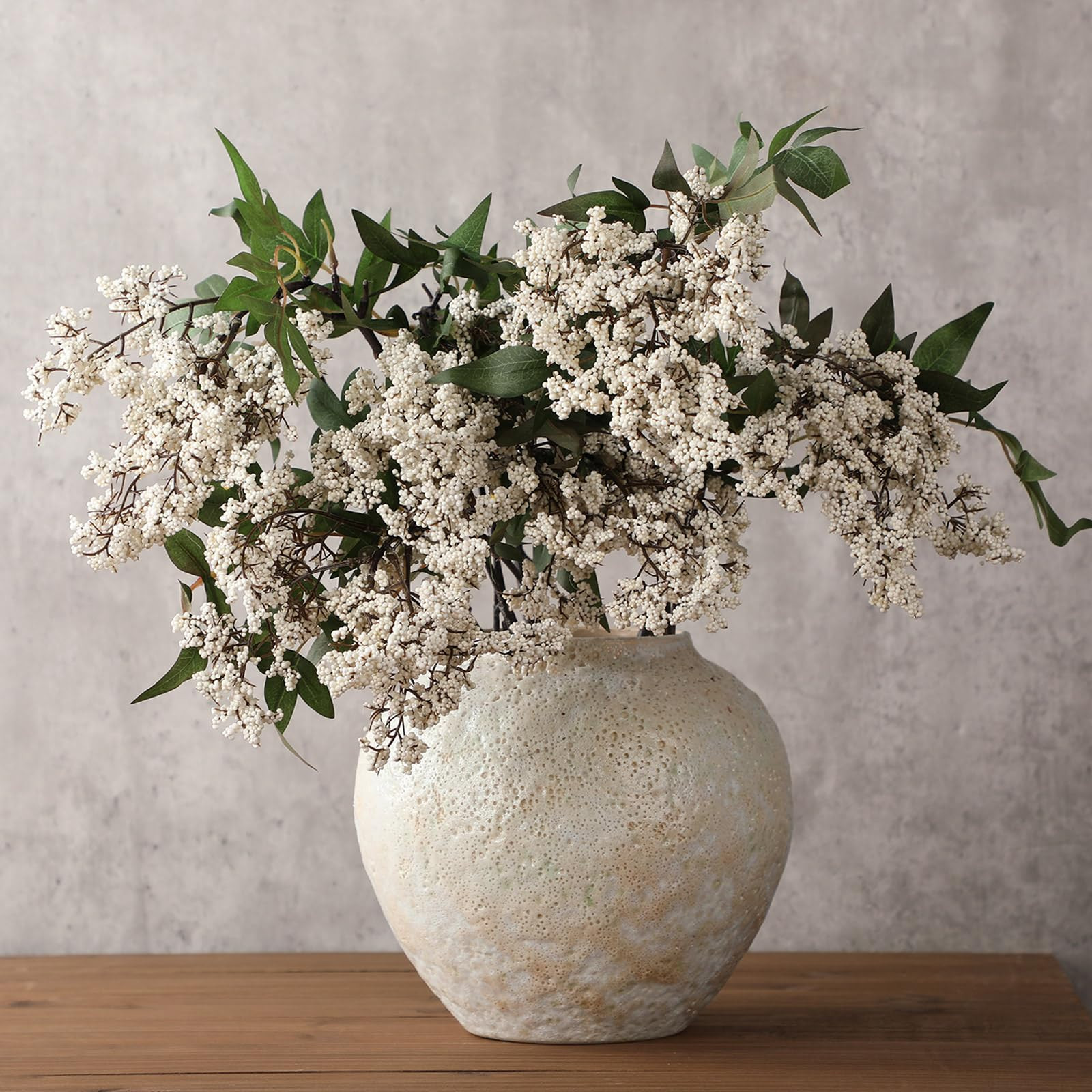 Zeyune 3 Pcs Artificial White Berry Stem Spring Faux Flowers Picks Branches Fake Realistic Sedum Stem Spray for Wedding Holiday Seasonal Farmhouse Mantel Harvest DIY Home Decorations(35 Inch) | Amazon (US)