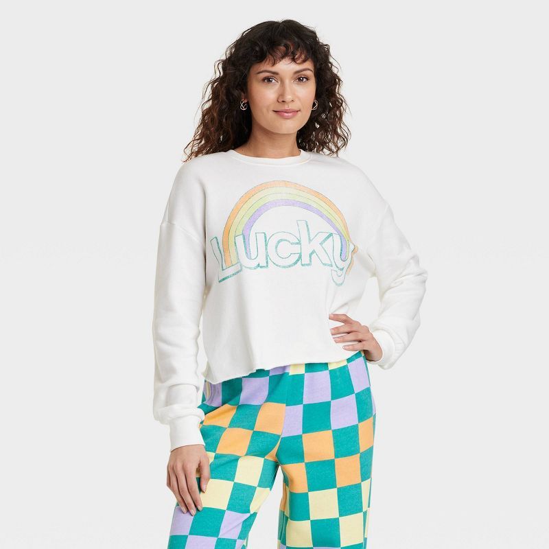 Women's Lucky Rainbow Graphic Sweatshirt - White | Target