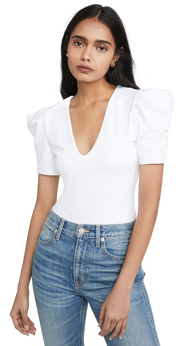 Pleated Sleeve Deep V Top | Shopbop