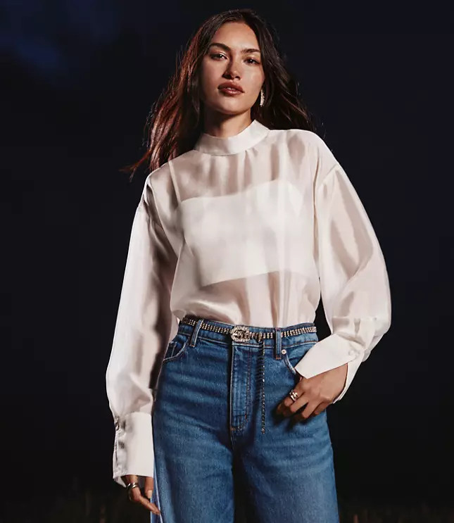 Satin Cami Mock Neck Blouse | LOFT
