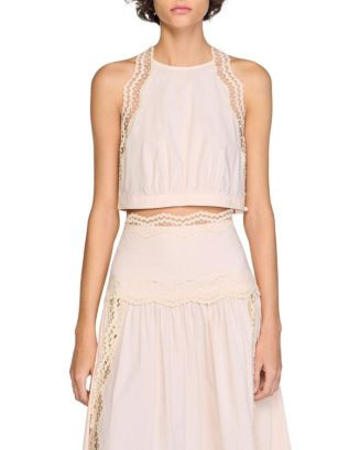 Sandro Cotton Crop Top with Lace Trim | Bloomingdale's Women | Bloomingdale's (US)