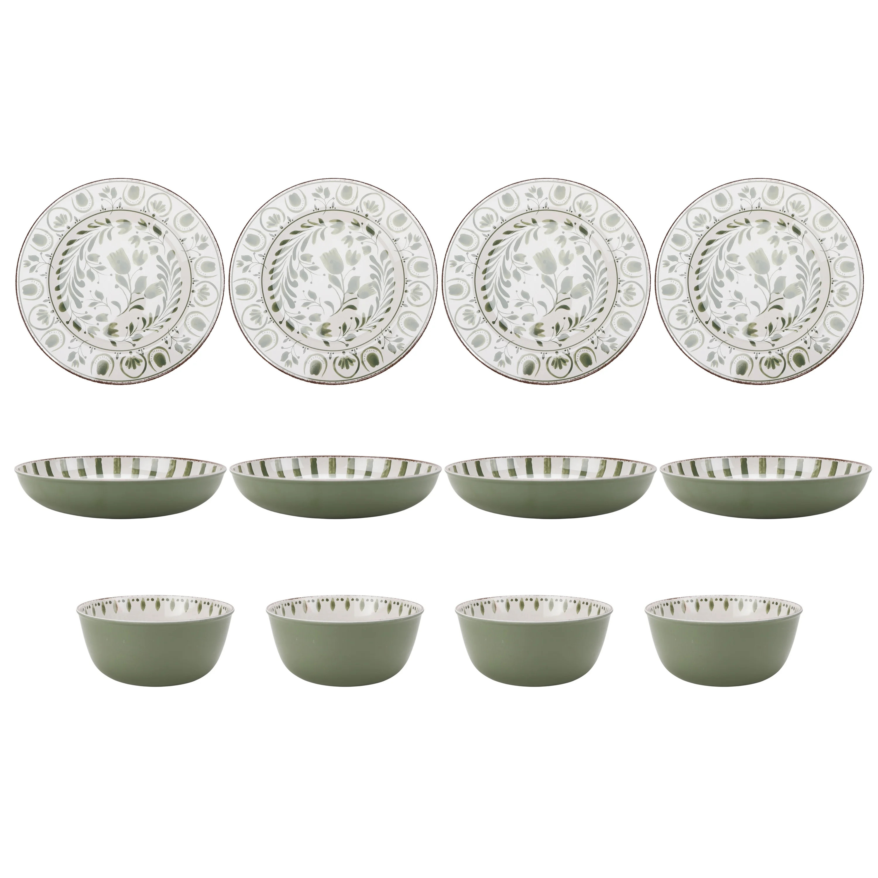 Better Homes & Gardens 12-Piece Bamboo Melamine Dinnerware Set, Green | Walmart (US)