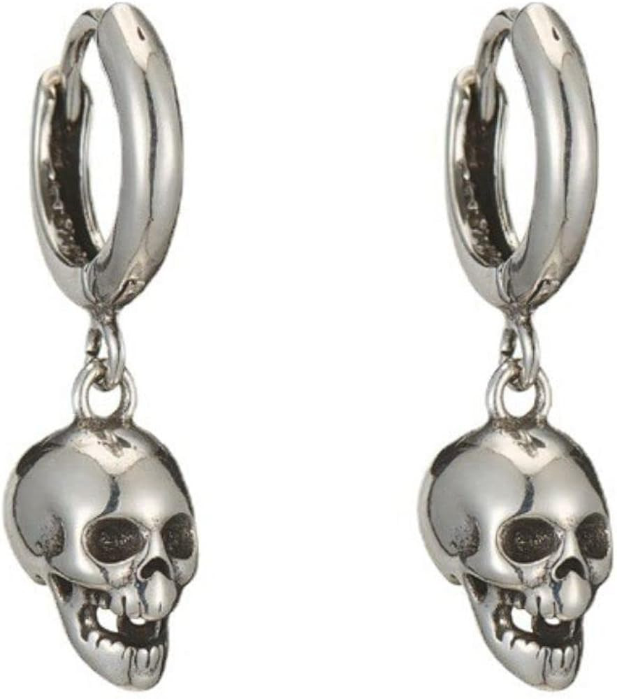 Punk Gothic Skull Dangle Hoop Earrings For Women Men Boys Girls Silver Plated with Skeleton Head ... | Amazon (US)