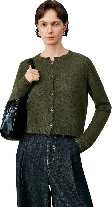Women’s Silk Cashmere Blend Cardigan, Lightweight Soft Knit Round Neck Sweater, Button Front El... | Amazon (US)