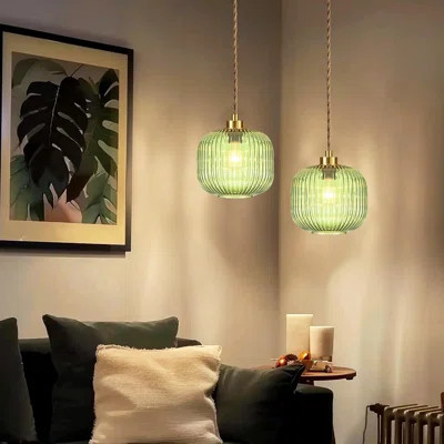 Mid Century Modern Plug In Pendant Light With Dimmable Switch And Edison Bulb, Vintage Green Glass Hanging Lamp For Living Room, Bedroom, Kitchen, Boh | Wayfair North America