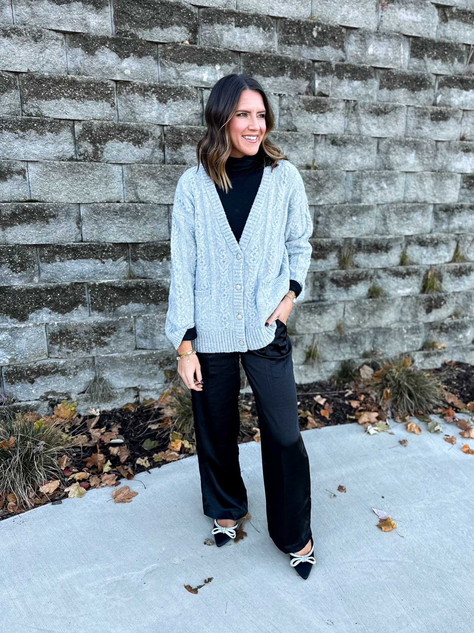 Cozy holiday outfit idea from @target! #ad This cardigan is so plush and soft and the sparkly button detail is so fun! #targetpartner #targetstyle #target @targetstyle 

Turtleneck - small
Cardigan - medium 
Pants - size 2 


#LTKHoliday #LTKparties #LTKfindsunder50