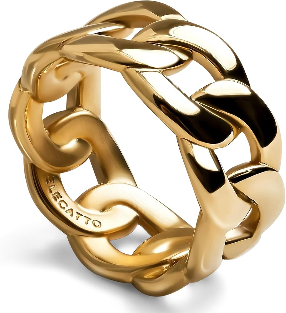Elegatto Vera Premium 18K Gold Plated Cuban Chain Ring for Women | Polished Gold-Plated Stainless... | Amazon (US)