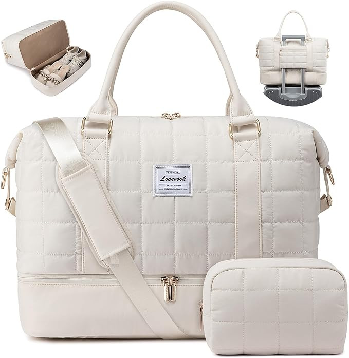 LOVEVOOK Travel Duffel Bag - Versatile Weekender Bag for Women, Puffer Carry On & Overnight Bag f... | Amazon (US)