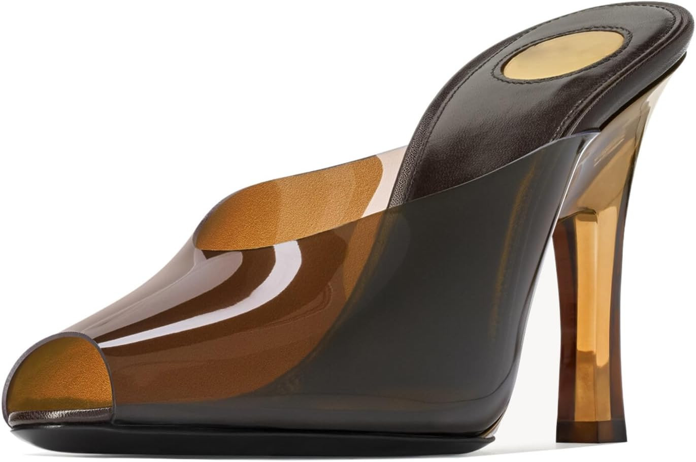 Goolita Open Round Toe Clear Mule Heels For Women Slip On Stiletto Heels Sandals Sexy Transparent Backless Party Office Heeled Slide Sandals | Amazon (US)