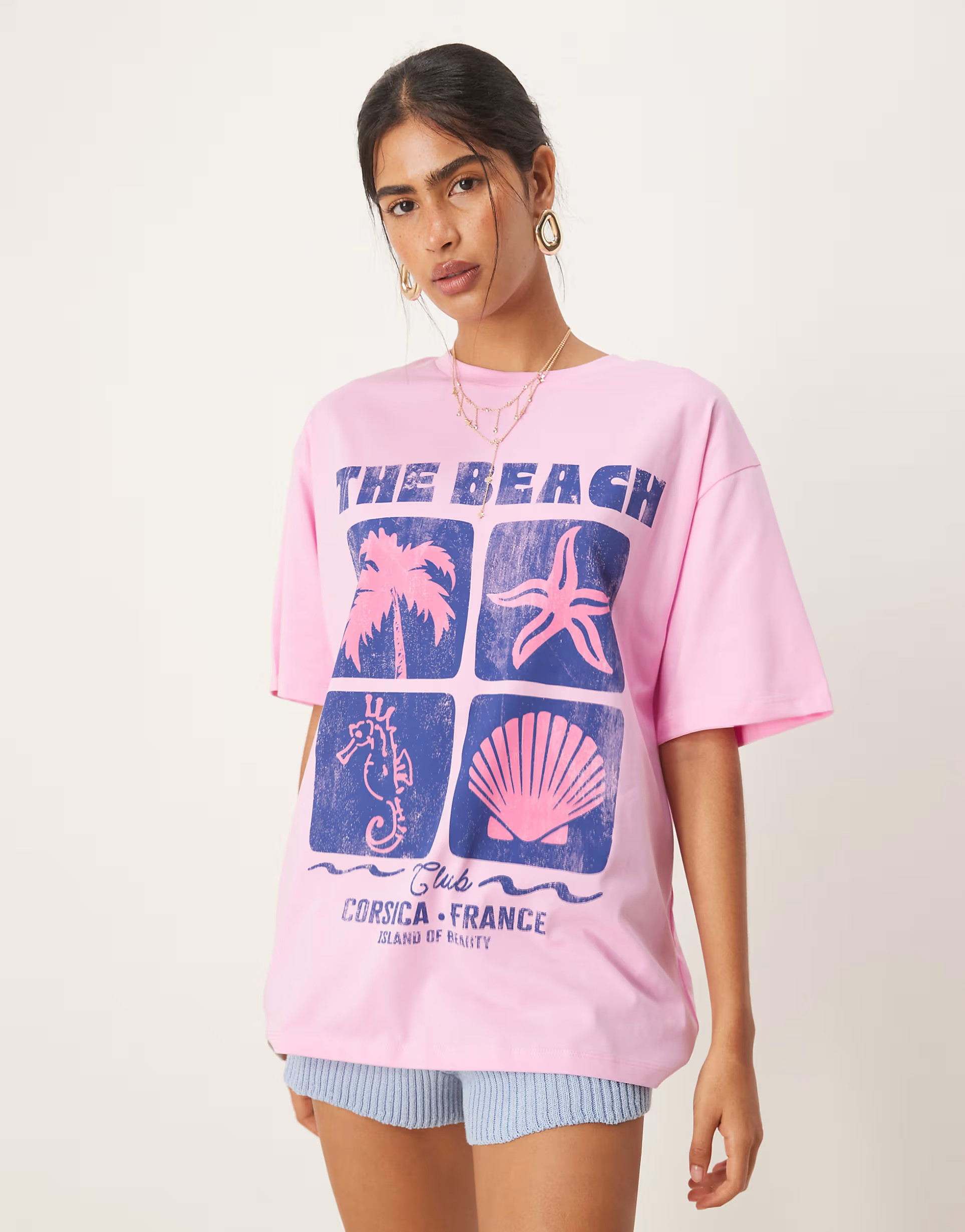ASOS DESIGN oversized t-shirt with beach shell graphic in washed pink | ASOS (Global)