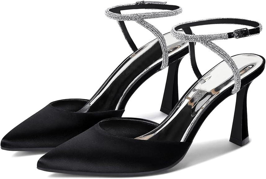Coutgo Women Rhinestone Heels Kitten High Satin Pumps Pointed Toe Sparkly Sexy Wedding Dress Shoe... | Amazon (US)