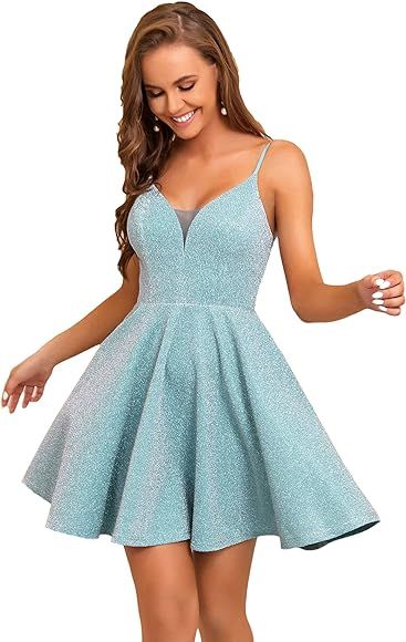 Ever-Pretty Womens Sparkle V Neck Sleeveless Spaghetti Straps A-Line Mini Summer Dress Cocktail D... | Amazon (US)