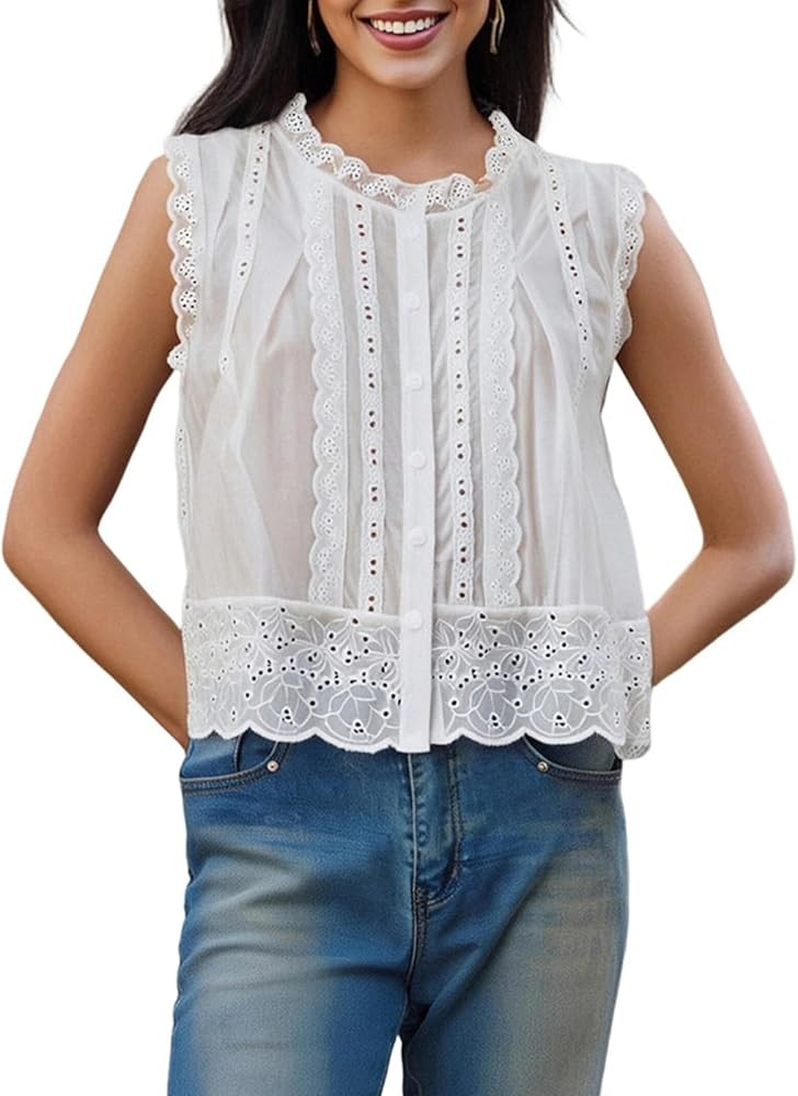 VERSATILE STYLING: Sleeveless tank top with button-down front and optional tie closure allows you... | Amazon (US)