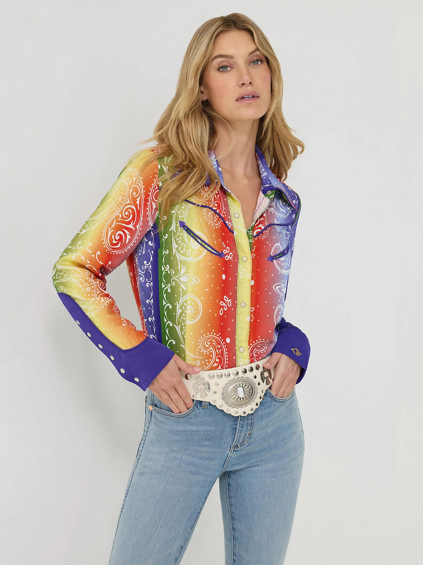 Wrangler x Lainey Wilson Rainbow Bandana Western Snap Shirt in Rodeo Ben | Wrangler