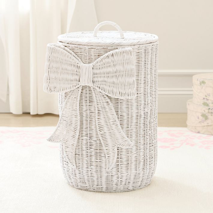 LoveShackFancy Woven Bow Lidded Hamper (18"x 26") | Pottery Barn Teen
