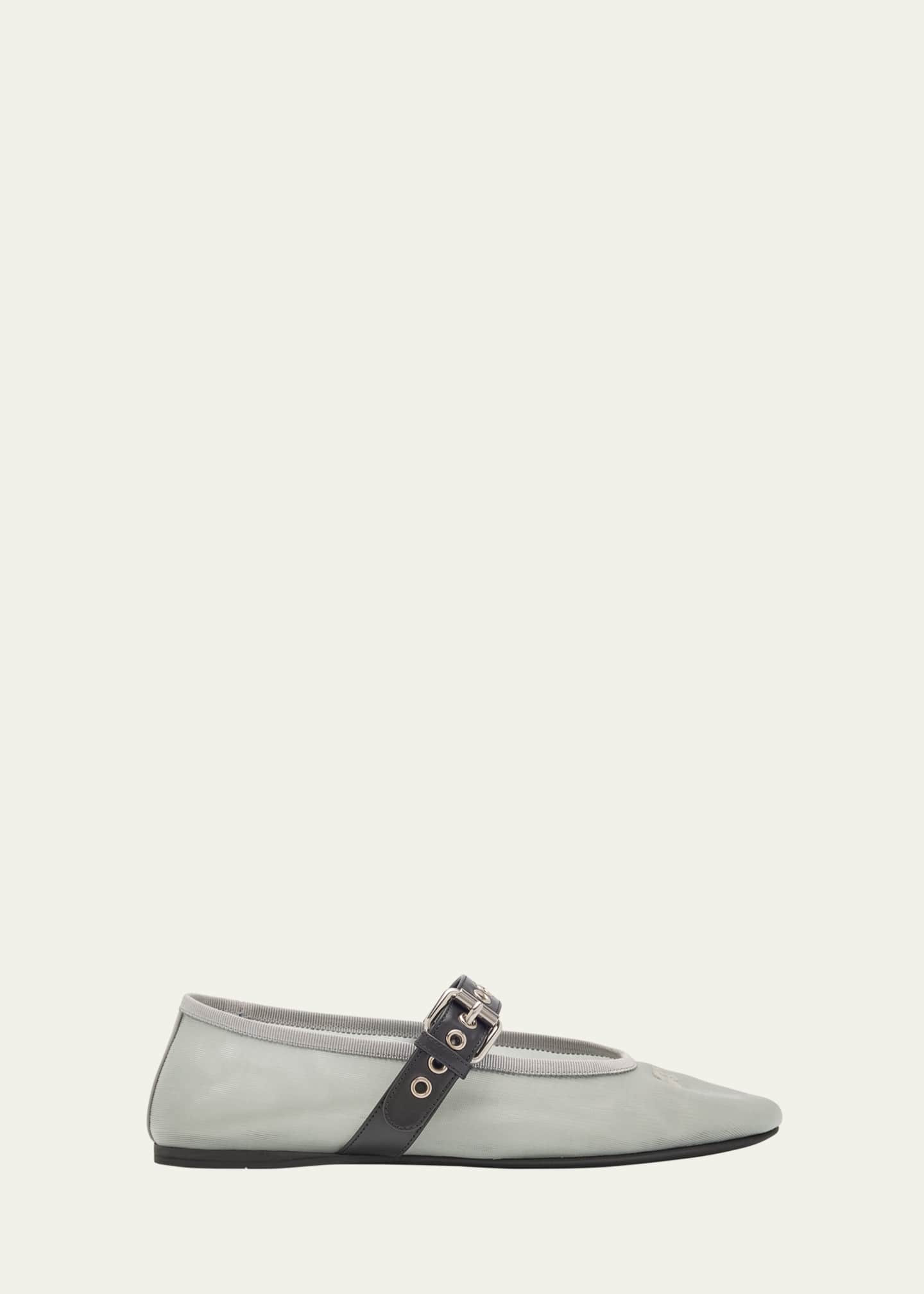 Miu Miu Mesh Buckle Mary-Jane Ballerina Flats | Bergdorf Goodman