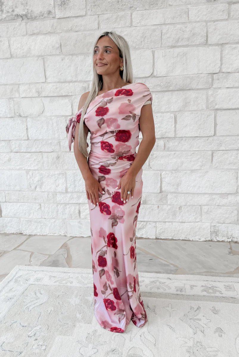 Remie Asymmetrical Rose Floral Maxi Dress - Mauve | CK Squared Boutique