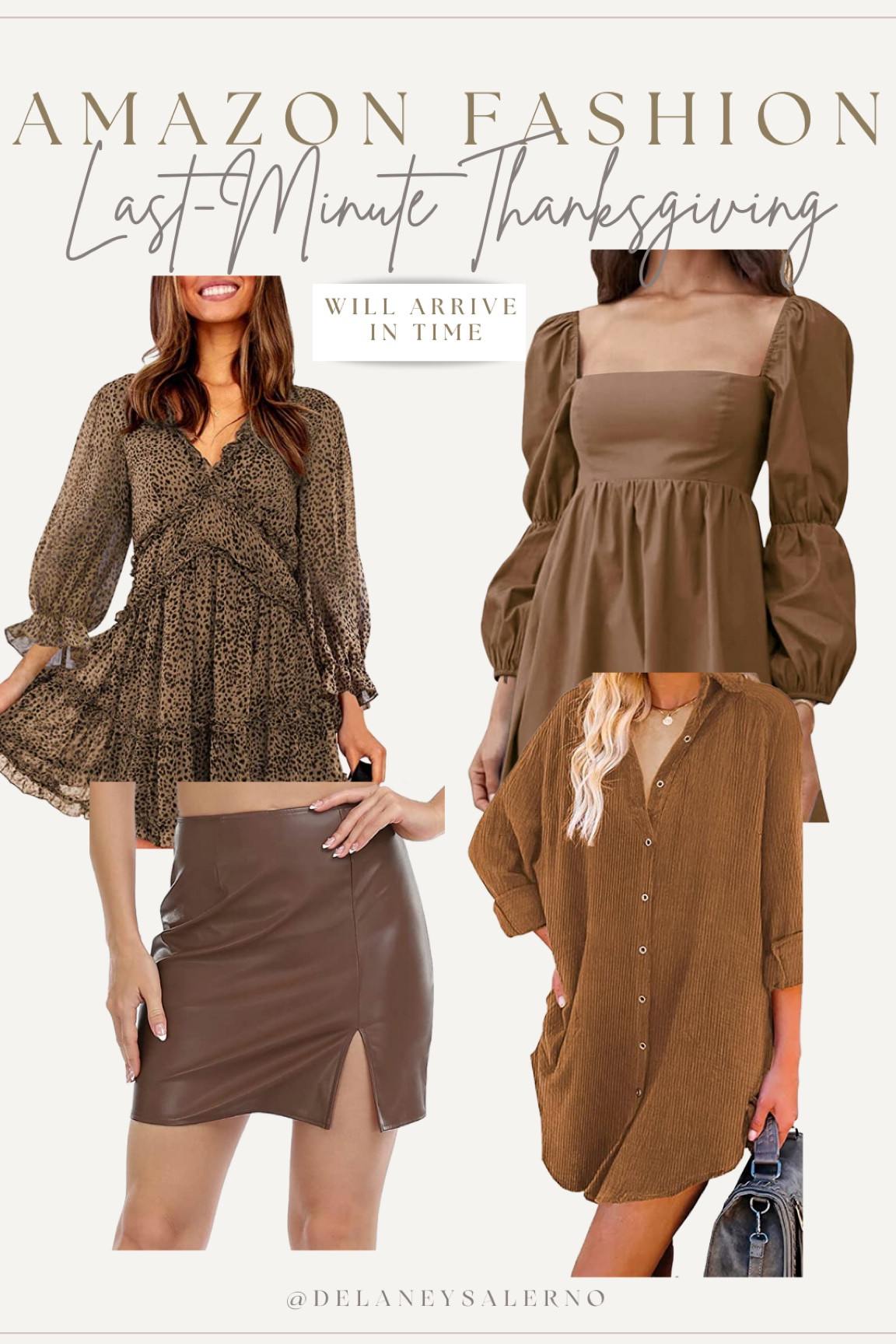 Here are some super cute options for those needing a last minute Thanksgiving outfit! All of these options will arrive before Thursday!! 🦃🤎 (I can't link the leather skirt but the brand is HDE) 

#LTKunder50 #LTKSeasonal #LTKHoliday