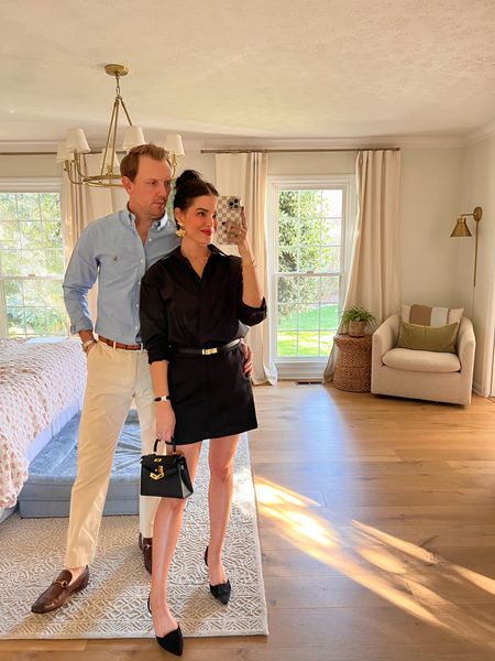 His and hers date night outfit / polo slim fit men’s shirt / polo chinos / black mini skirt / black button up / suede Amazon black kitten heel sling back shoes / couples outfit 

#LTKstyletip #LTKworkwear