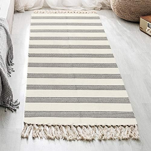 Stripe Boho Rug Runner 2' x 4.3', KIMODE Farmhouse Cotton Woven Small Traffic Area Rug Washable Frin | Amazon (US)