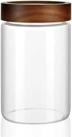 Glass Storage Jars with Wooden Lids, 850ml Clear Airtight Food Storage Canisters with Screw Top, ... | Amazon (UK)