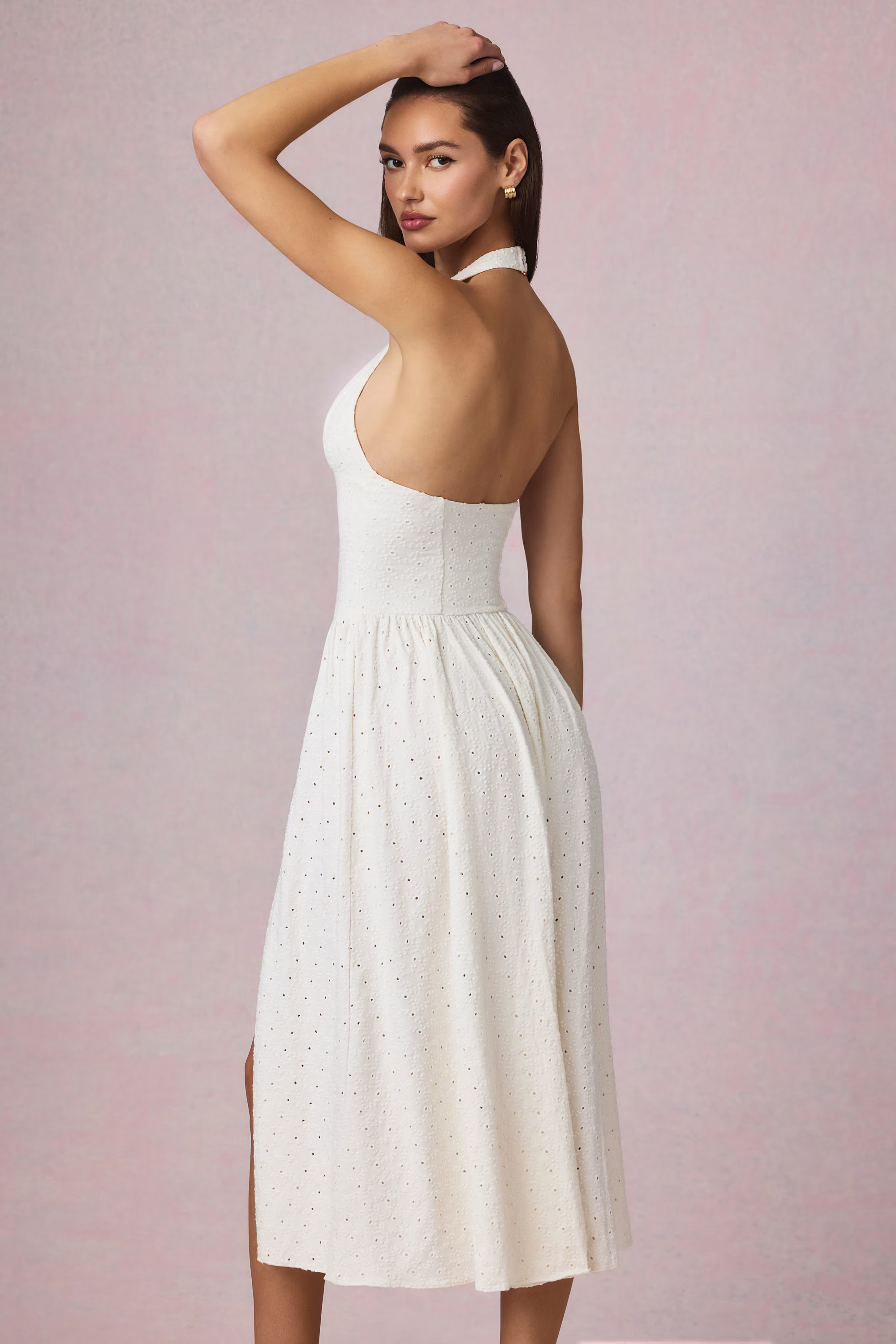 Broderie Anglaise Halterneck Midaxi Dress in White | Oh Polly
