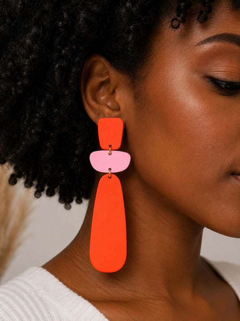 Colorful Matte Geometric Dangle Drop Earrings, Chic Acrylic Statement Jewelry | Etsy (Global)
