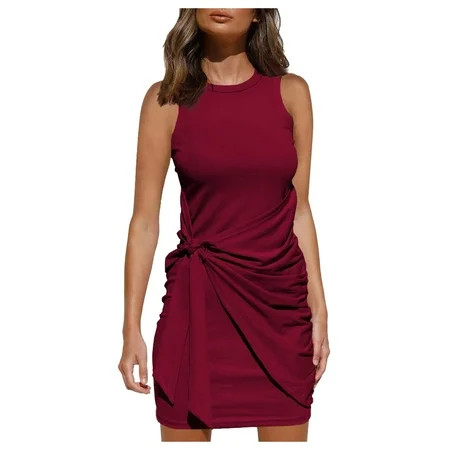 TZNBGO Mini Dresses for Women Casual Women s Dresses Summer Sleeveless Crewneck Tight Fitting Dress  | Walmart (US)