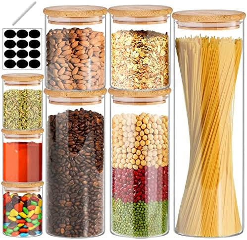 SLifeJars - Glass Jars with Bamboo Lids 8pcs Mixed Sizes, Glass Food Storage Jars with Bamboo Lid... | Amazon (US)