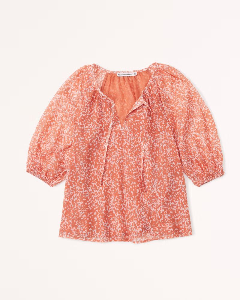 Short-Sleeve Sheer Peasant Top | Abercrombie & Fitch (US)
