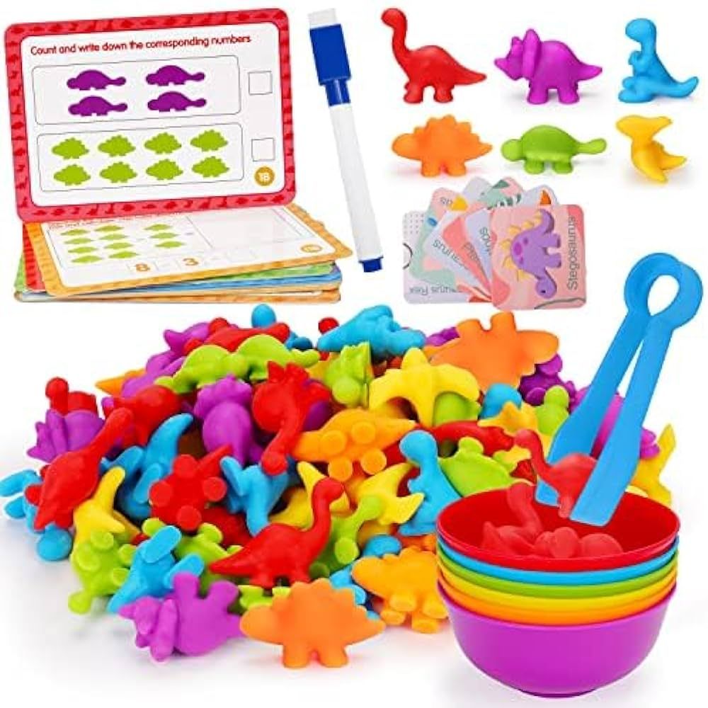 Counting Dinosaurs Toys Matching Games for Kids with Color Sorting Bowls Toddler Manipulatives Pr... | Amazon (US)