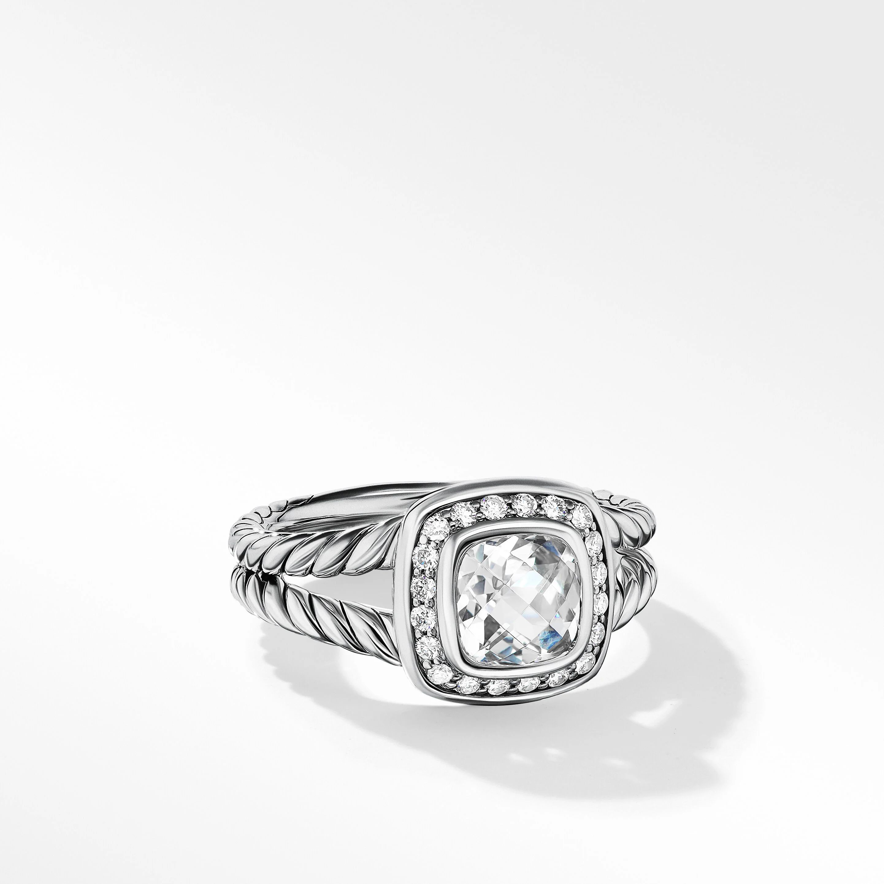 Petite Albion® Ring in Sterling Silver with White Topaz and Pavé Diamonds | David Yurman