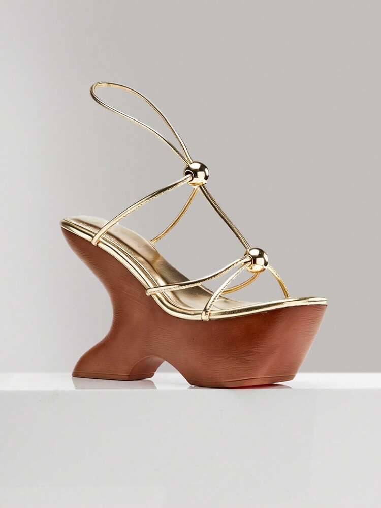 SHUZIA Women Minimalist Metal Decor Straps Chunky Wedge Heeled Sandals Summer Shoes | | SHEIN
