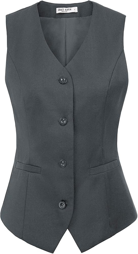 GRACE KARIN Women's V-Neck Slim Fit Office Bottoned Dressy Suit Vest Waistcoats | Amazon (US)