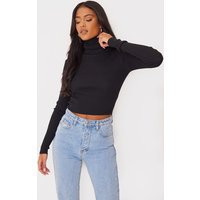 Tall Pull en maille côtelée noir à col roulé, Noir | PrettyLittleThing (FR)
