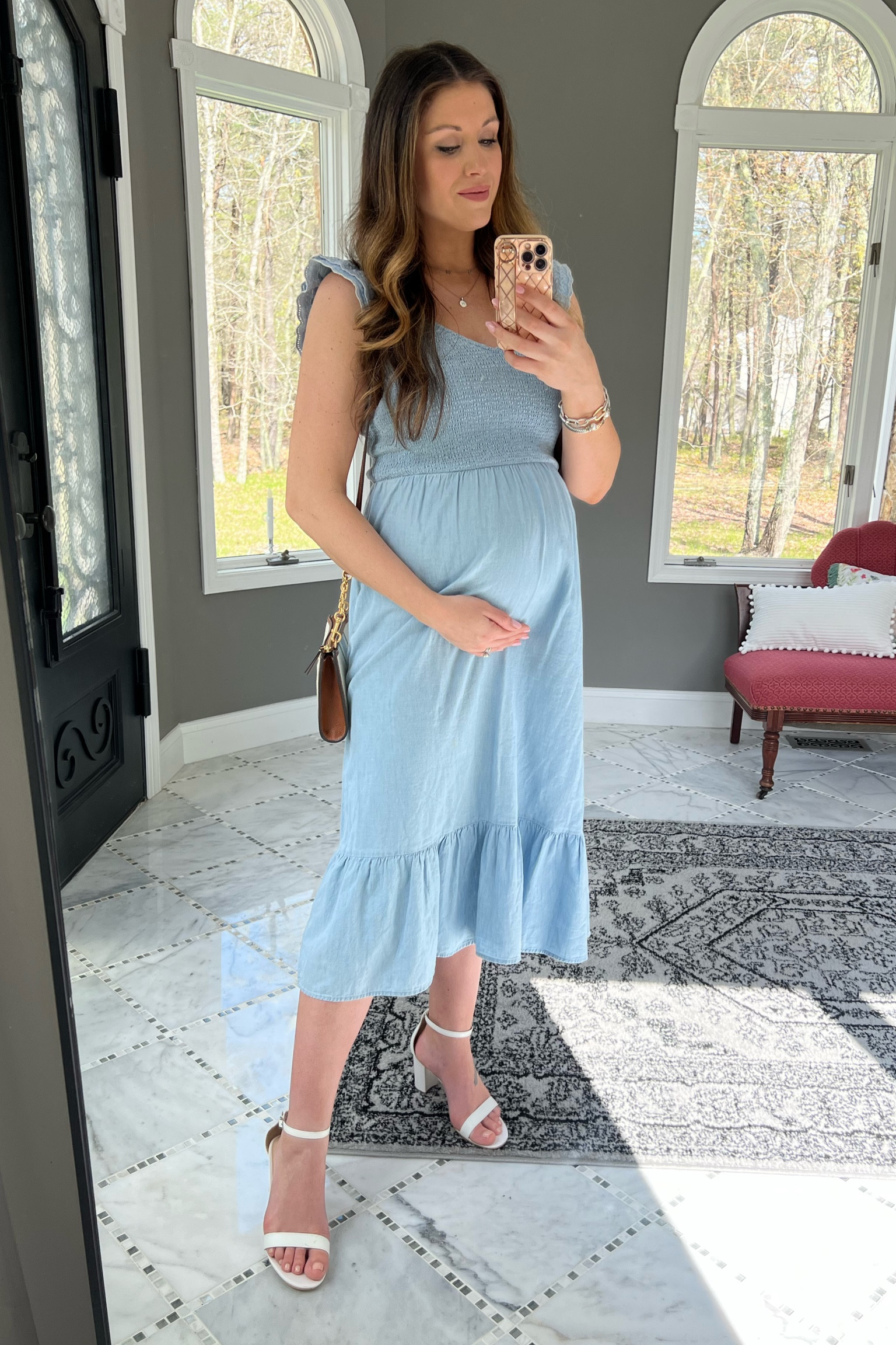 Wedding guest dress, church dress, church outfit, dress sandals, pregnancy friendly dress, wedding guest pregnant, chambray dress, blue dress, midi dress, white sandals, dressy casual, bump style, maternity style, pregnancy fashion 

#LTKFind #LTKbump #LTKwedding
