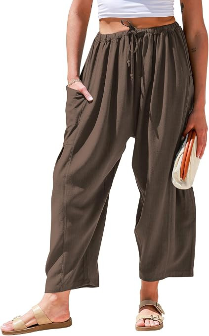 TARSE Womens Linen Wide Leg Pants Casual Palazzo Harem Pants with Pockets | Amazon (US)